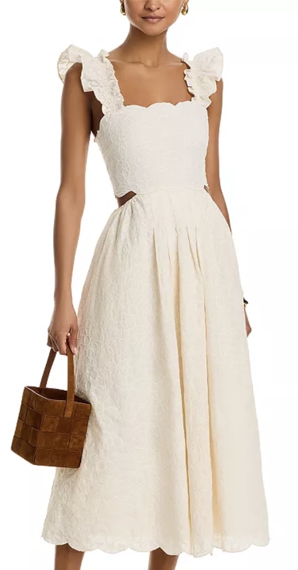 white ruffle sleeve cutout dress